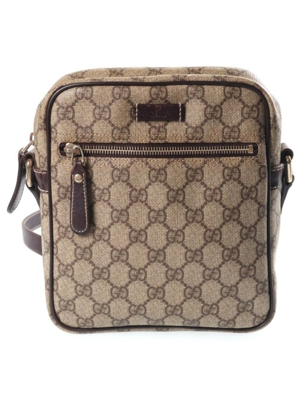 Gucci GG Supreme Shoulder Bag Pochette Leather Beige